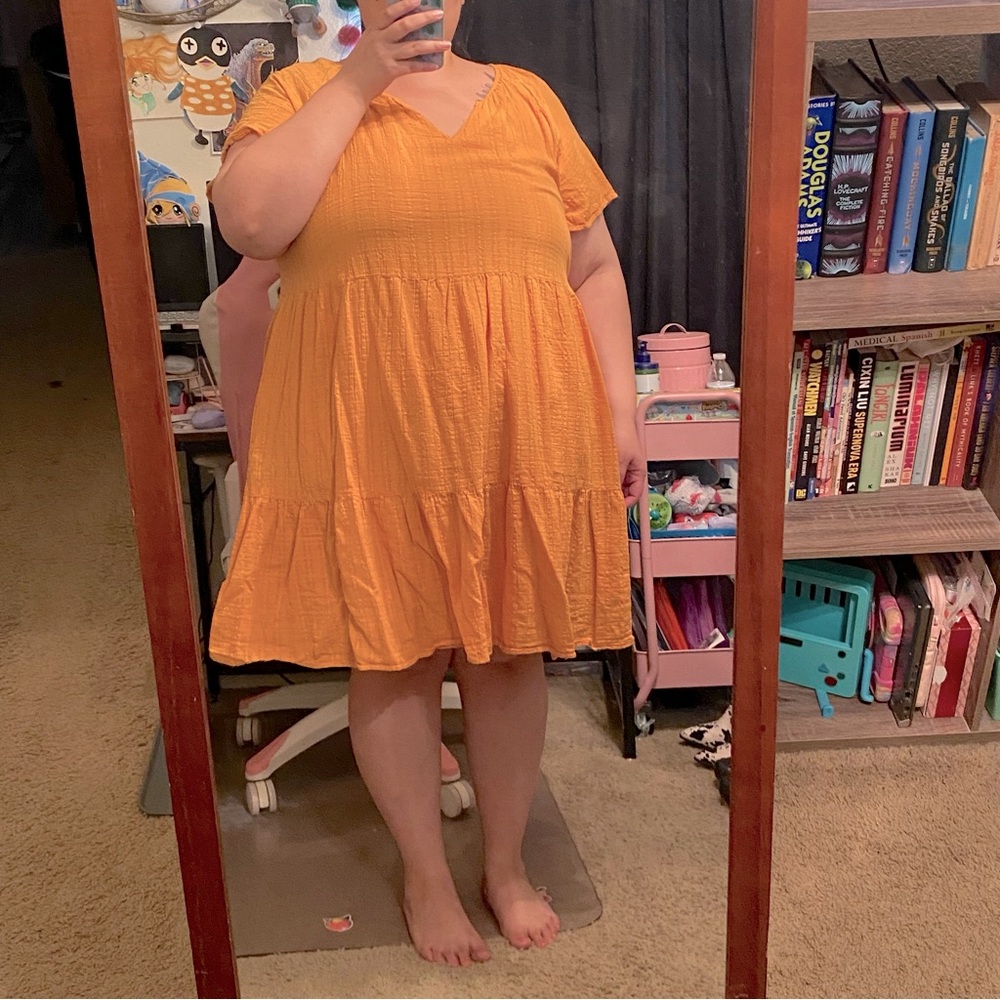Yellow tiered midi dress